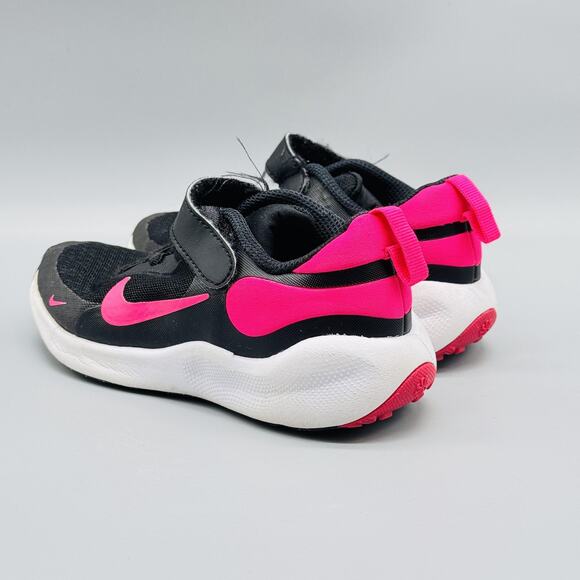 Nike Shoes Kids Girls 11 C Black Pink White Easy On Athletic Running Sneakers - Picture 6 of 12